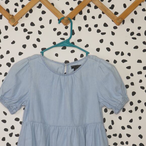 Social Standard by Sanctuary Light Blue Chambray Puff Sleeve Girls Dress - Picture 2 of 7